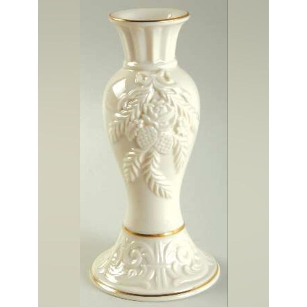 Vintage Lenox Winter Bouquet Pair of Candlestick Holders 24K Gold Trim